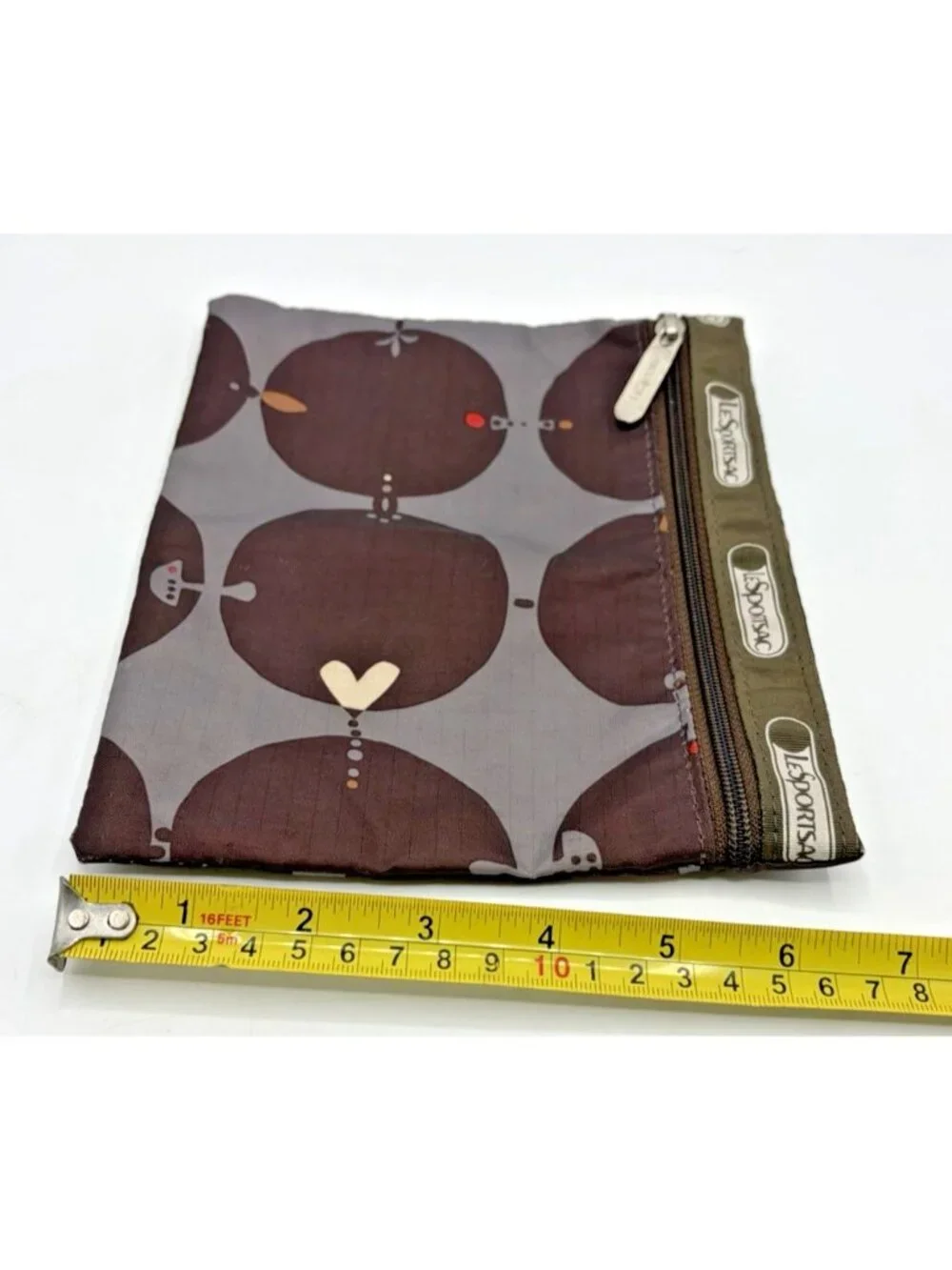 LeSportsac Gray Mod Geometric Mushroom Print Zipper Pouch Cosmetic Bag Boho